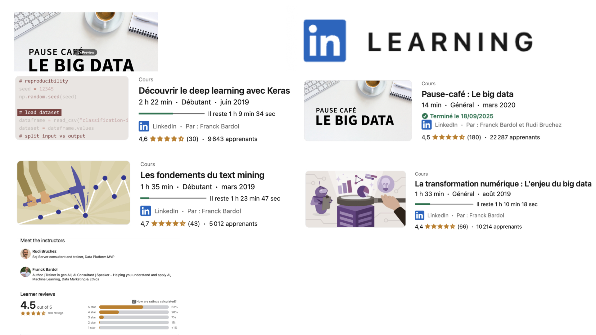 Aperçu des cours LinkedIn Learning de Franck Bardol