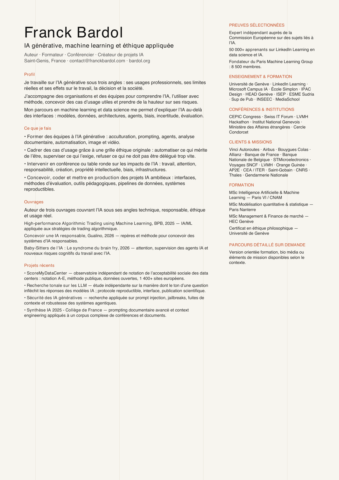 Aperçu du CV synthèse de Franck Bardol